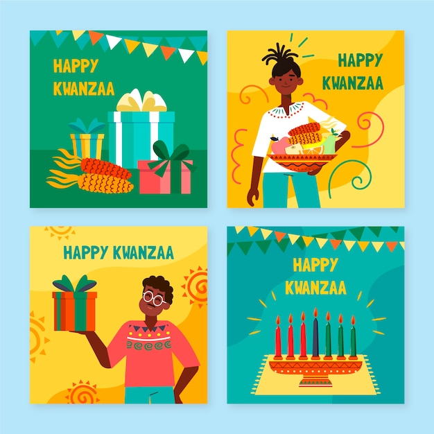 손으로 그린 평면 kwanzaa 인스 타 그램 게시물 컬렉션