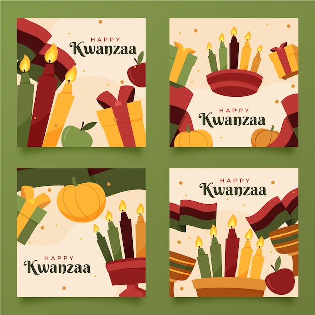 Hand drawn flat kwanzaa instagram posts collection