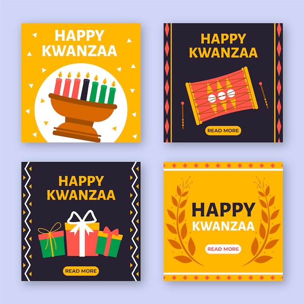 Free vector hand drawn flat kwanzaa instagram posts collection