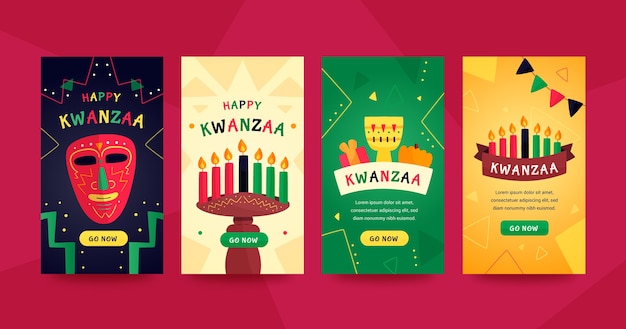 Hand drawn flat kwanzaa instagram stories collection