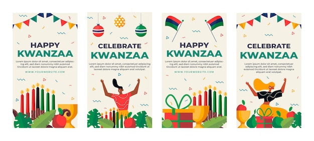 Collezione di storie di instagram kwanzaa piatta disegnata a mano