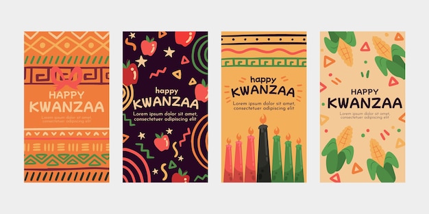 Hand drawn flat kwanzaa instagram stories collection