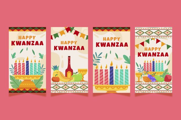 Hand drawn flat kwanzaa instagram stories collection