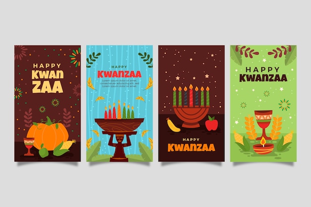 Hand drawn flat kwanzaa instagram stories collection