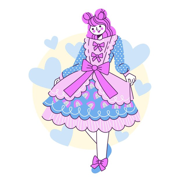 Hand drawn flat lolita style girl illustration