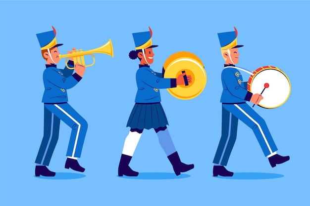 Бесплатное векторное изображение Нарисованная рукой иллюстрация плоского марширующего оркестра