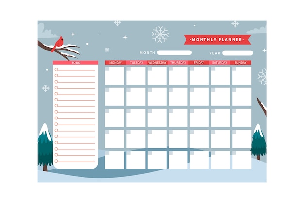 Free vector hand drawn flat monthly planner calendar