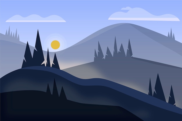 Vector Templates: Hand Drawn Flat Mountain Landscape