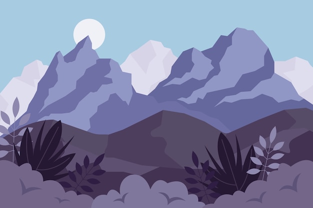 Hand drawn flat mountain landscape