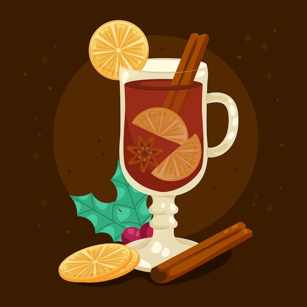 Hand drawn flat mulled wine illustration