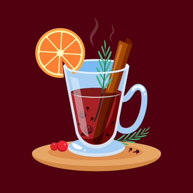 무료 벡터 손으로 그린 플랫 mulled 와인 그림