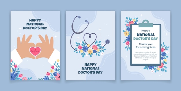 Нарисованные от руки плоские открытки на день национального врача