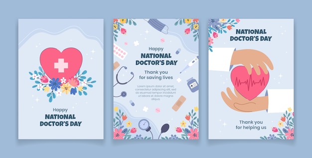 Free vector hand drawn flat national doctor's day cards