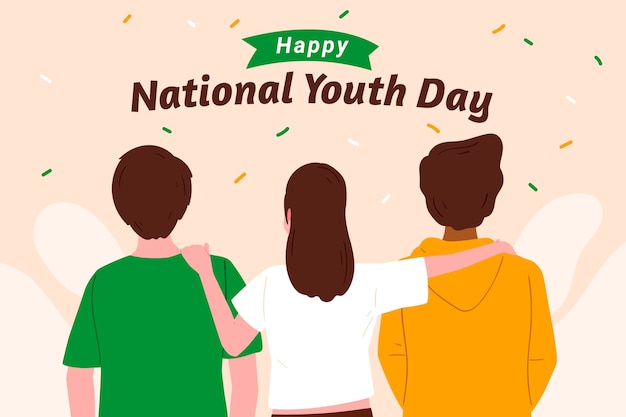 Бесплатное векторное изображение Ручной обращается плоский фон национального дня молодежи