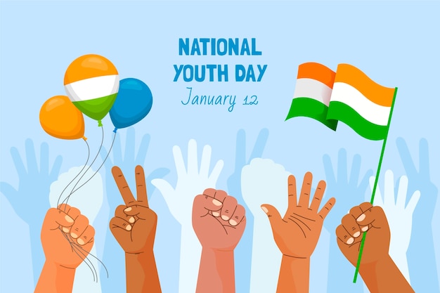 Hand drawn flat national youth day background