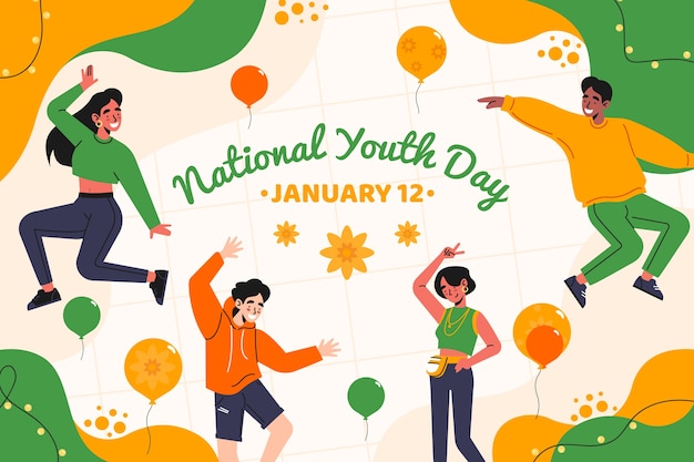 Hand drawn flat national youth day background