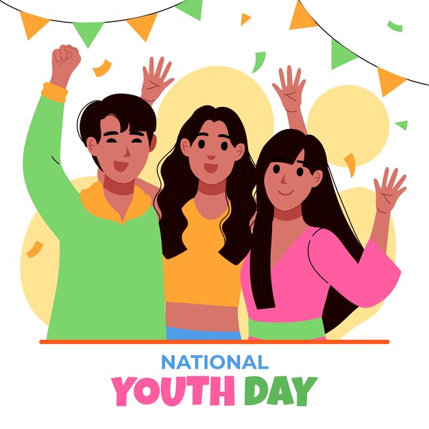 Hand drawn flat national youth day background