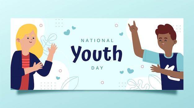 Hand drawn flat national youth day horizontal banner template