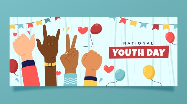 Free vector hand drawn flat national youth day horizontal banner