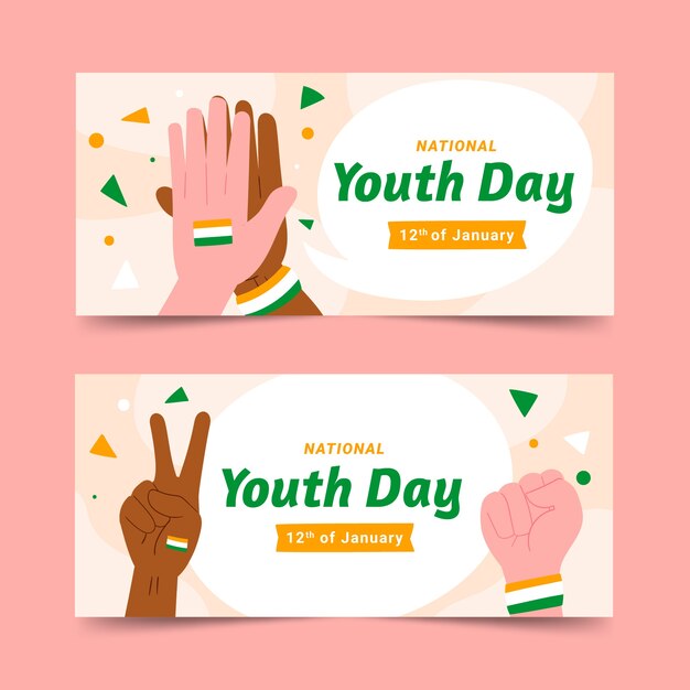 Free vector hand drawn flat national youth day horizontal banners set