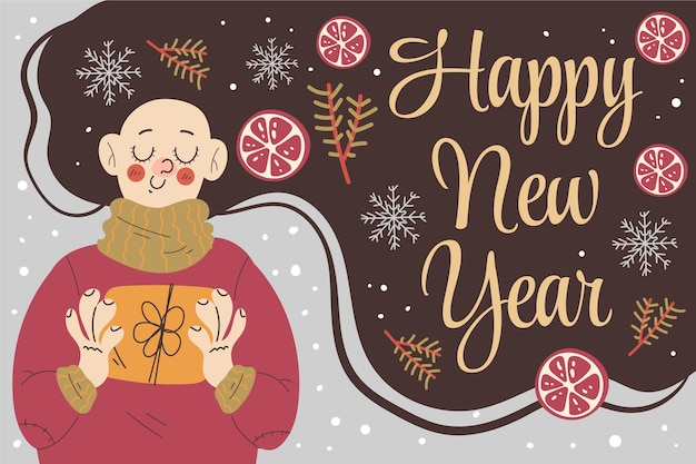 Hand drawn flat new year background