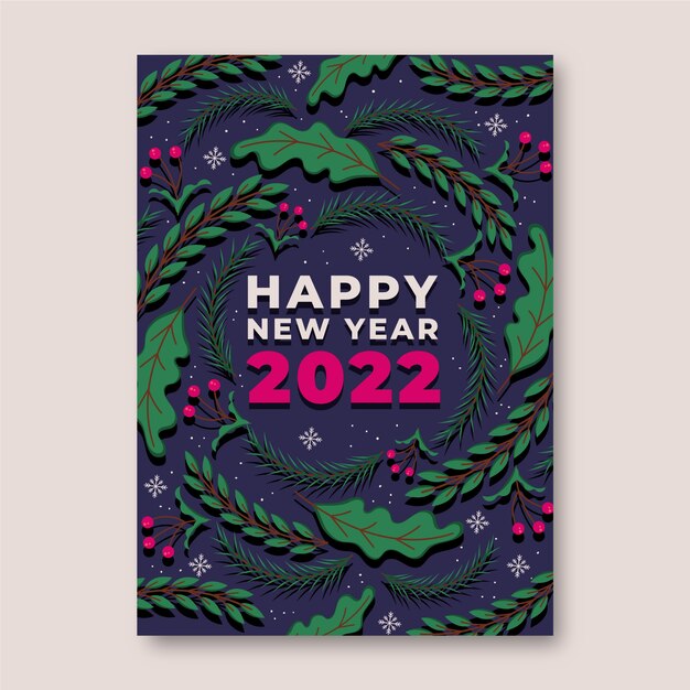 Hand drawn flat new year greeting card template