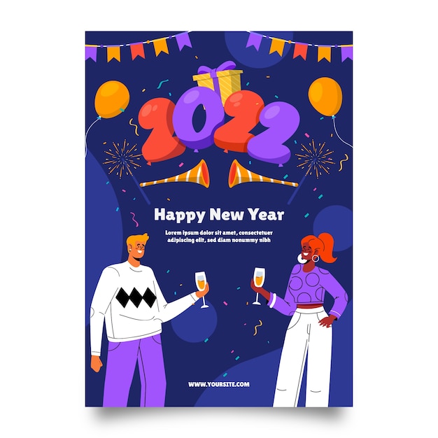 Hand drawn flat new year greeting card template