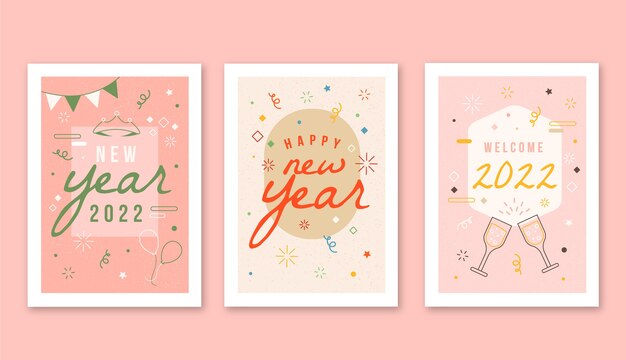 Hand drawn flat new year greeting card template