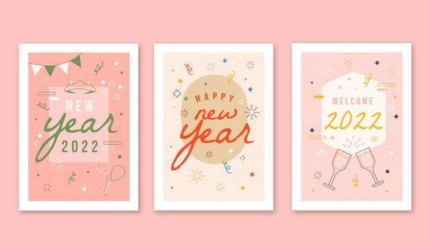 Hand drawn flat new year greeting card template