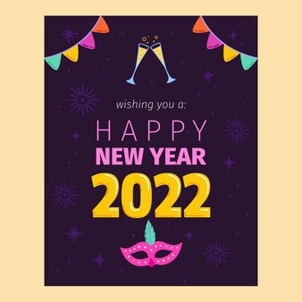 Hand drawn flat new year greeting card template