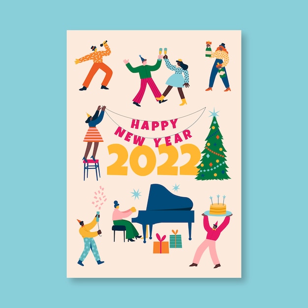 Hand drawn flat new year greeting card template