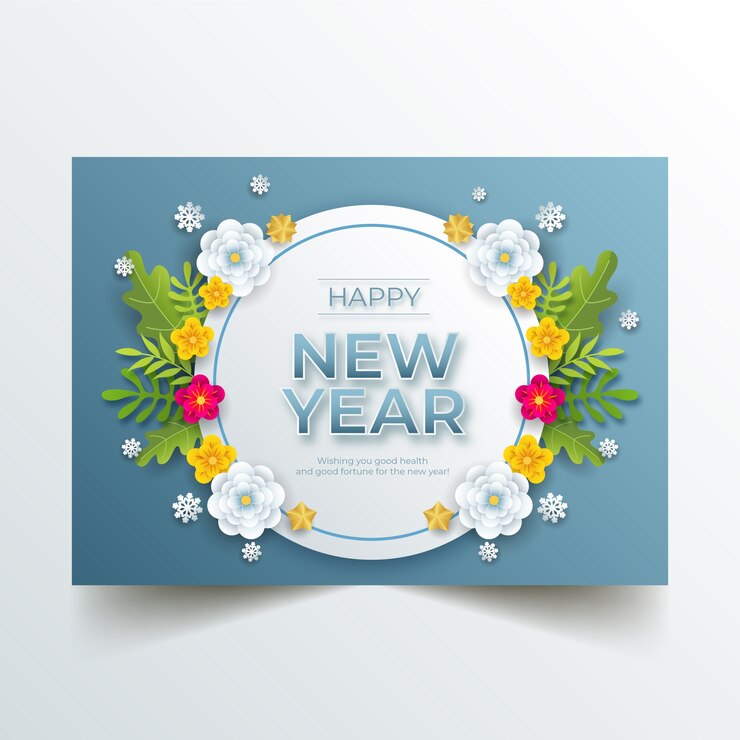 मुफ़्त वेक्टर hand drawn flat new year greeting card template