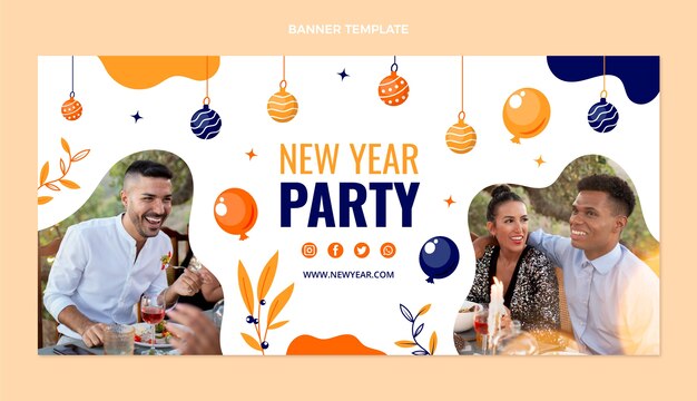 Hand drawn flat new year horizontal banner