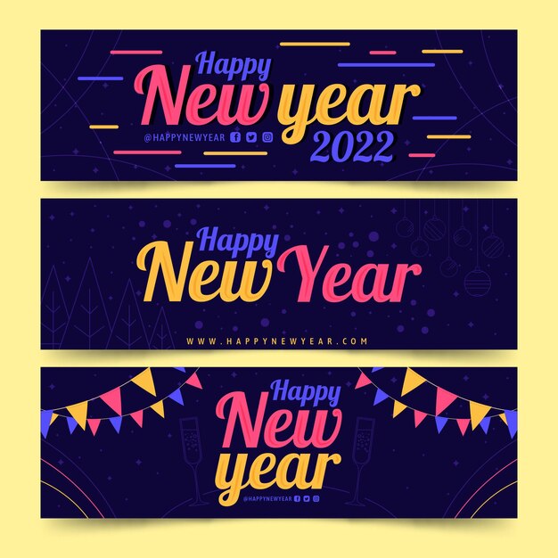 Hand drawn flat new year horizontal banners set