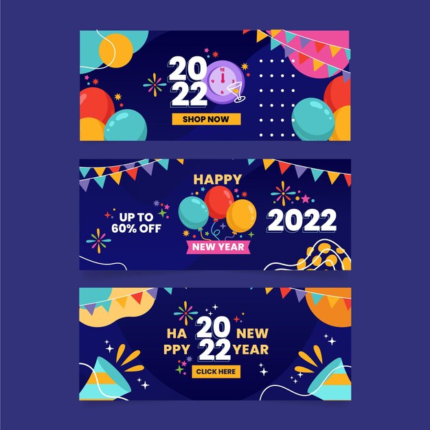 Free vector hand drawn flat new year horizontal banners set