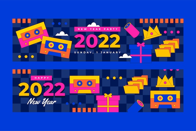 Free vector hand drawn flat new year horizontal banners set