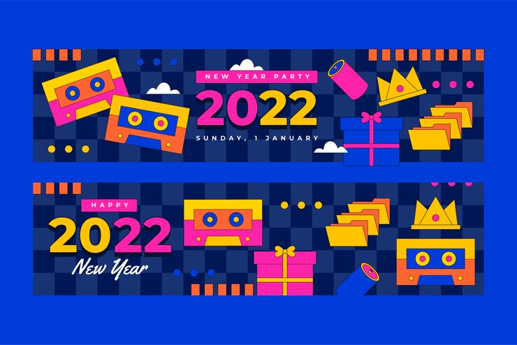 Free Vector hand drawn flat new year horizontal banners set