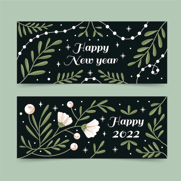 Free vector hand drawn flat new year horizontal banners set