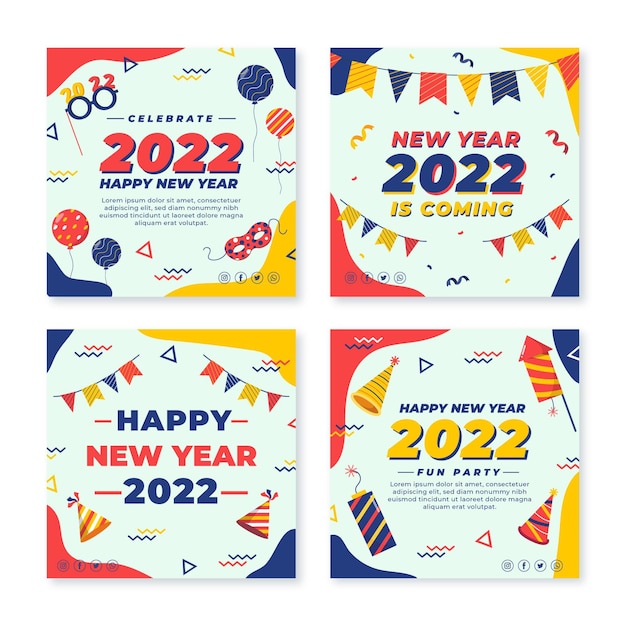 Free vector hand drawn flat new year instagram posts collection