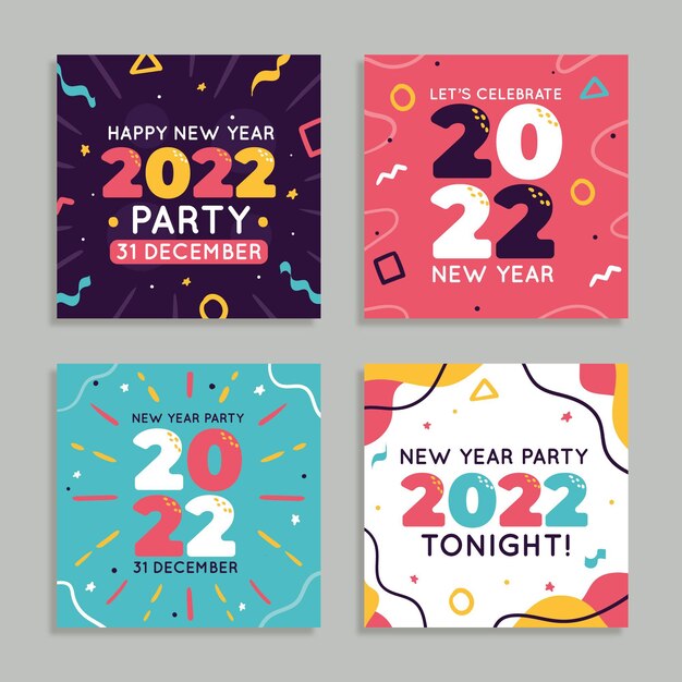 Free vector hand drawn flat new year instagram posts collection