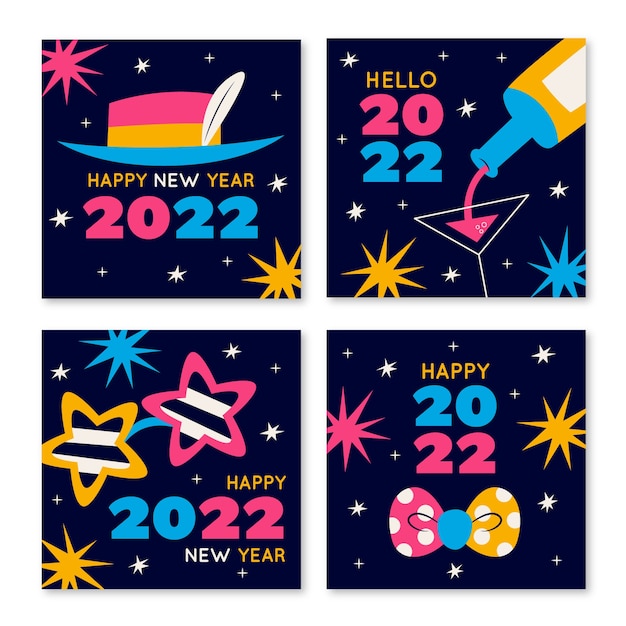 Free vector hand drawn flat new year instagram posts collection