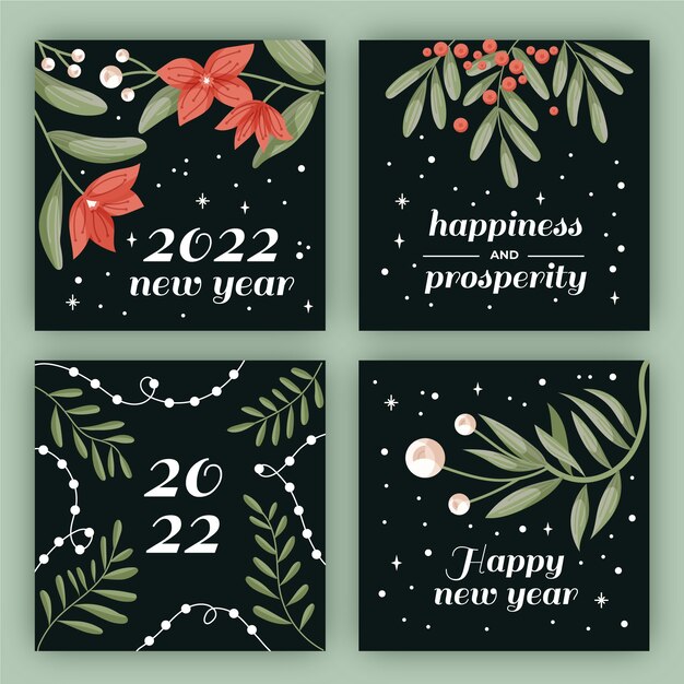 Hand drawn flat new year instagram posts collection