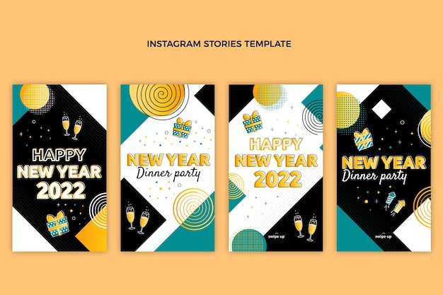 Hand drawn flat new year instagram stories collection