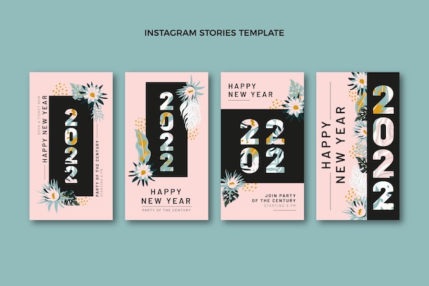 Free vector hand drawn flat new year instagram stories collection