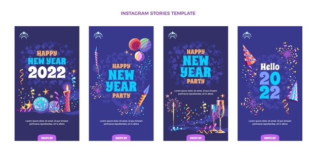 Hand drawn flat new year instagram stories collection