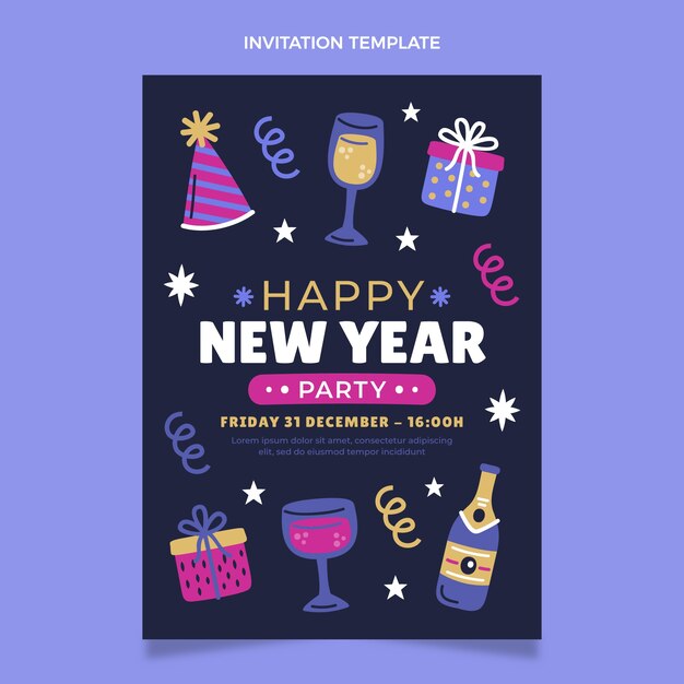 Hand drawn flat new year invitation template