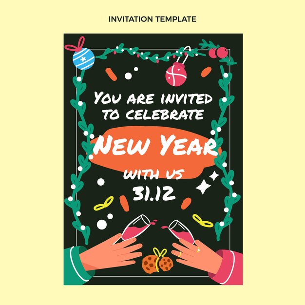 Hand drawn flat new year invitation template