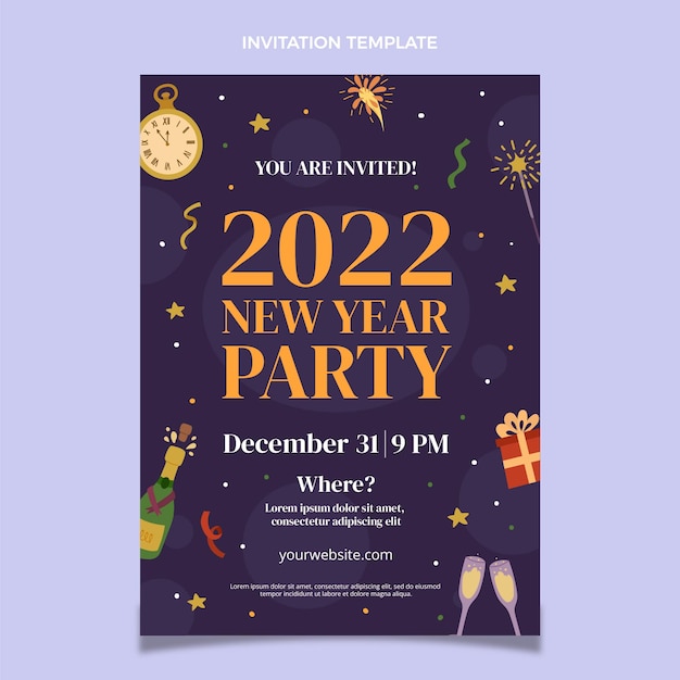 Hand drawn flat new year invitation template