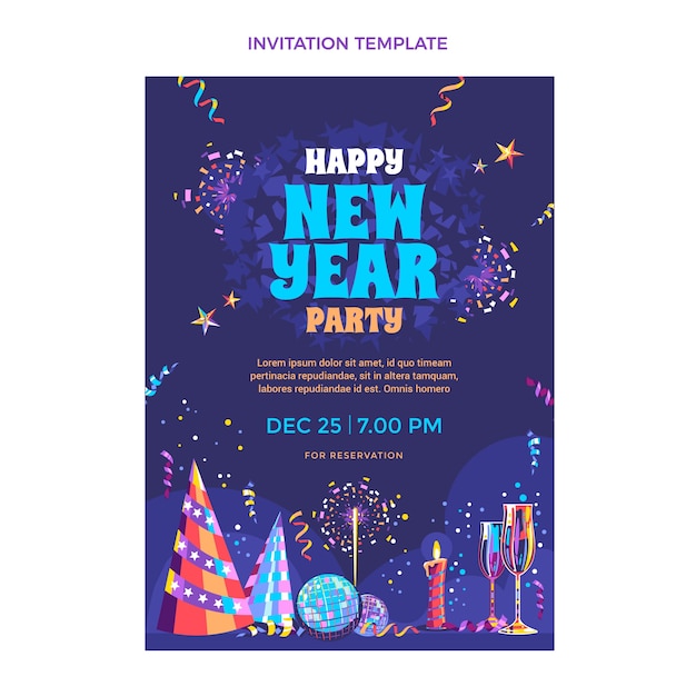 Hand drawn flat new year invitation template