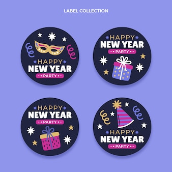 Hand drawn flat new year labels collection